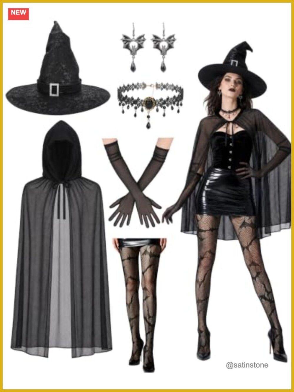 6Pc Witch Costume Accessory Set Halloween Cosplay Cape Hat Adult